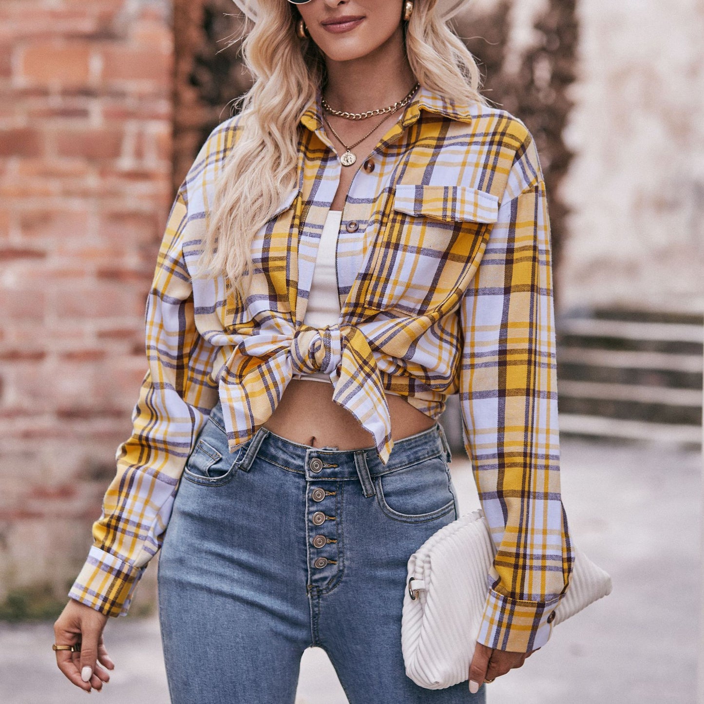 Women's Casual Fashion Loose Plaid Shirt Blouses