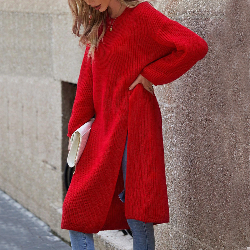Women's Loose Long Sleeve Split Dress Source Sweaters