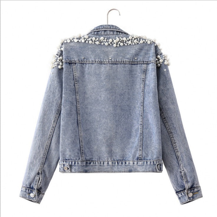 Women's Beaded Casual Pearl Loose Slimming Denim Jackets
