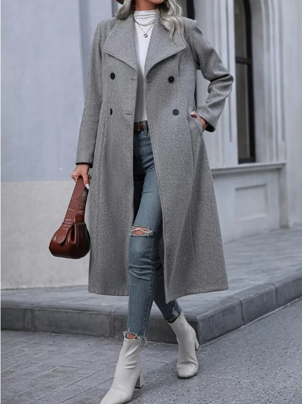 Women's Woolen Fashion Casual Polo Collar Long Coats