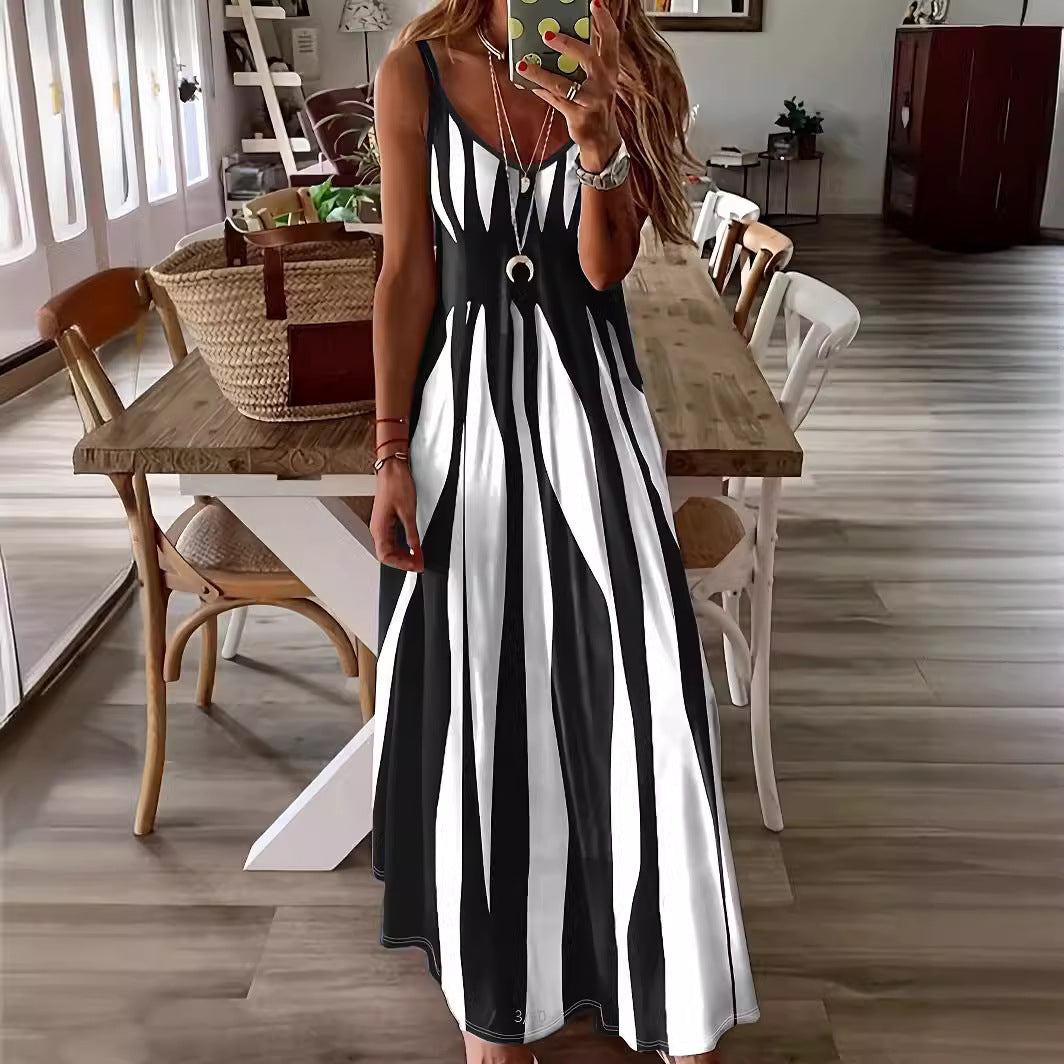 Cool Summer Casual Sling Geometric Pattern Dress