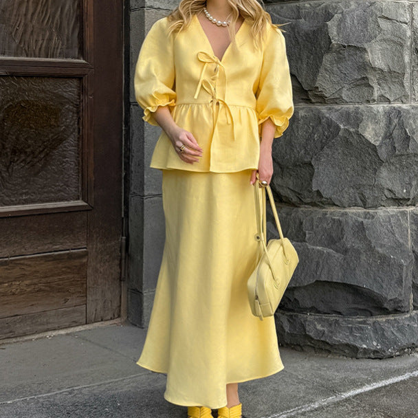 Women's Summer Fashion Casual Pleated Puff Sleeve Skirts