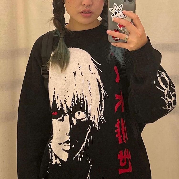 Women's Vintage Knitted Cartoon Pattern Winter Gothic Sweaters