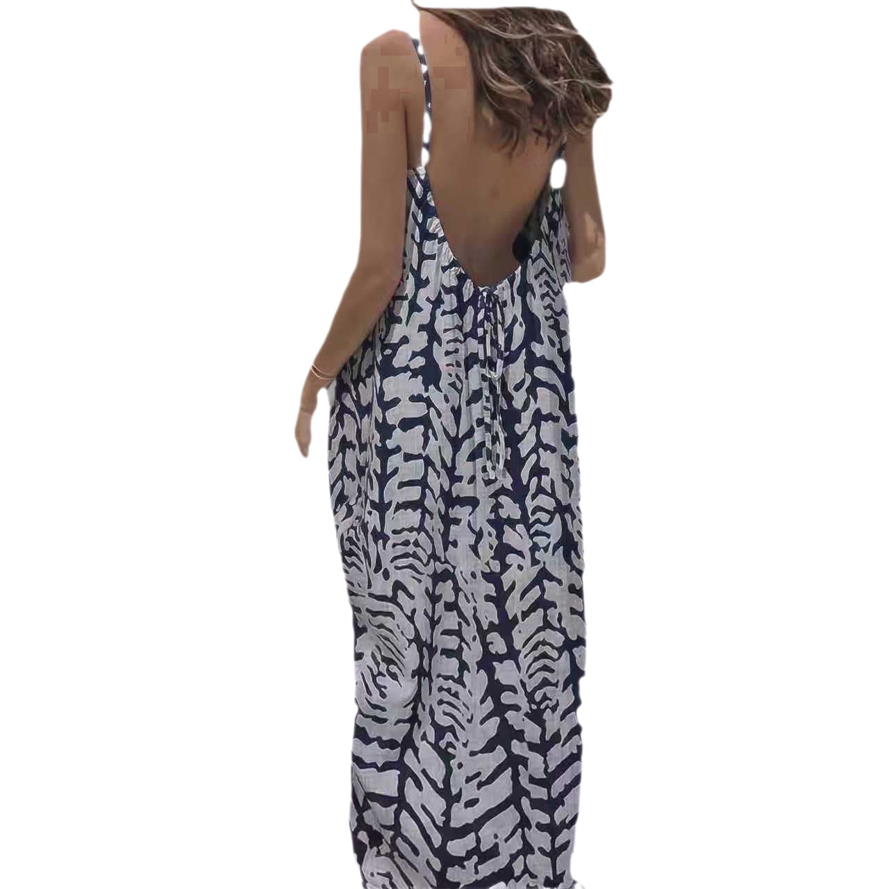 Backless Print Long Summer Vacation Style Dress