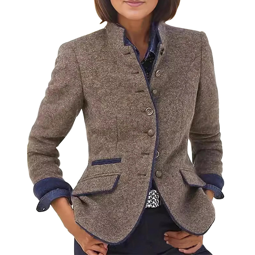 Women's Casual Color Matching Spring Woolen Coats