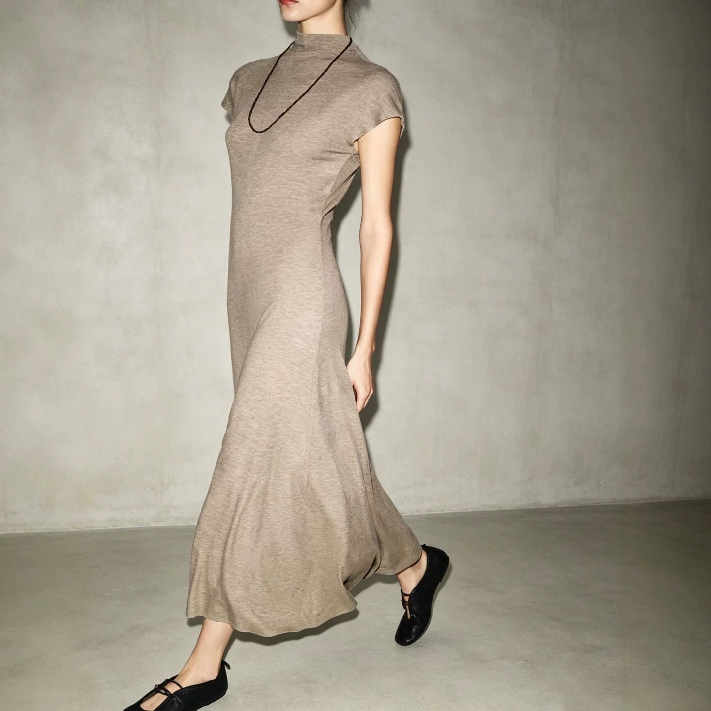 Women's Summer Stylish Graceful Simple Elegant Style Half Turtleneck Long Retro Dress