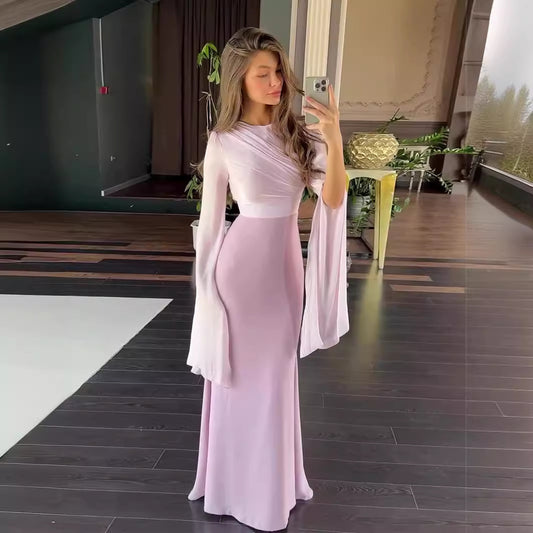 Stitching Glass Yarn Large Swing Sleeve Dresses