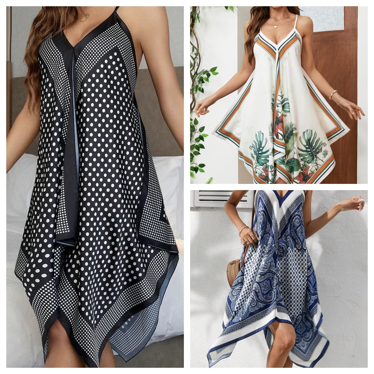 Women's Dotted Prints Brace Vacation Style Fashion Dress