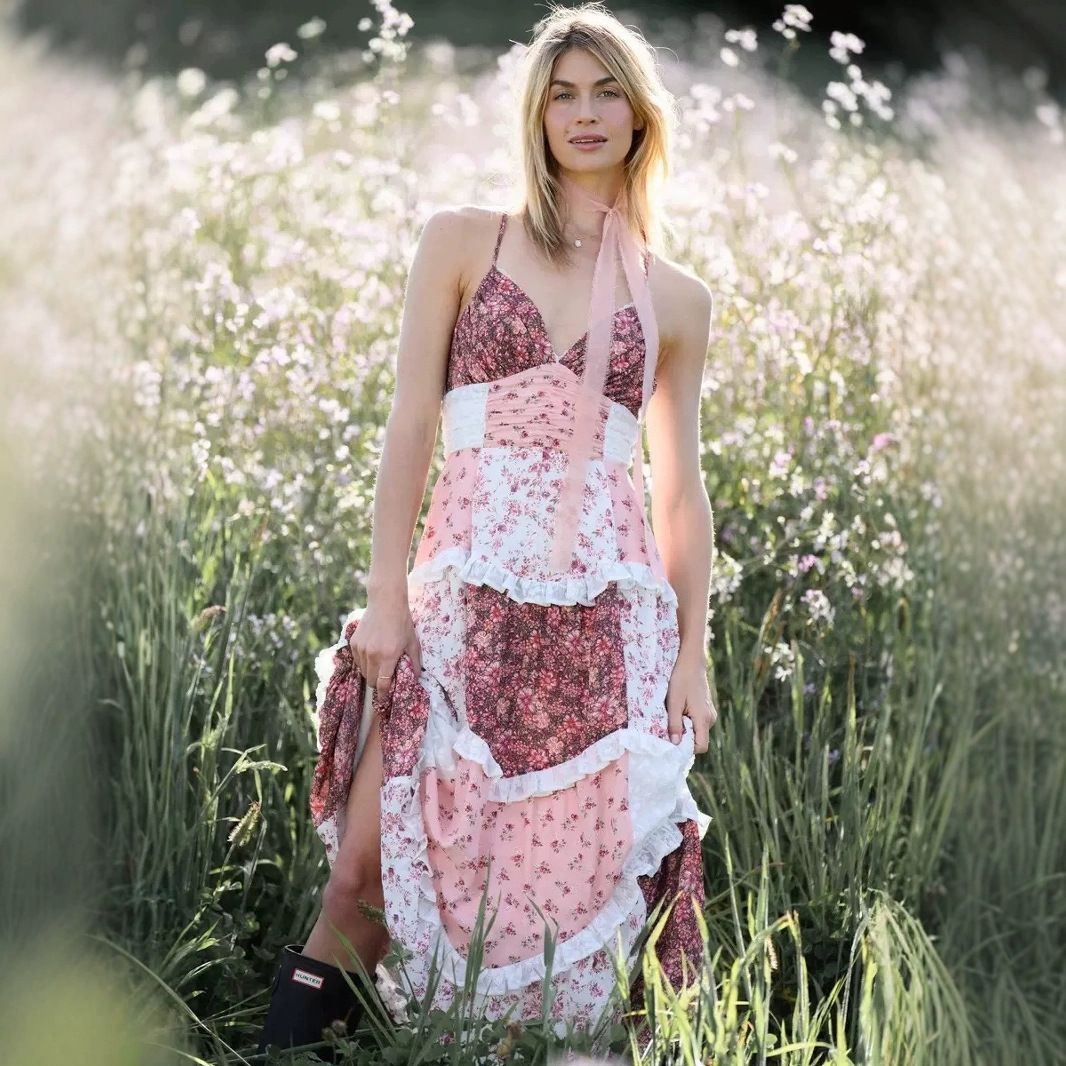 Simple Sexy Lace Stitching Design Floral Dresses