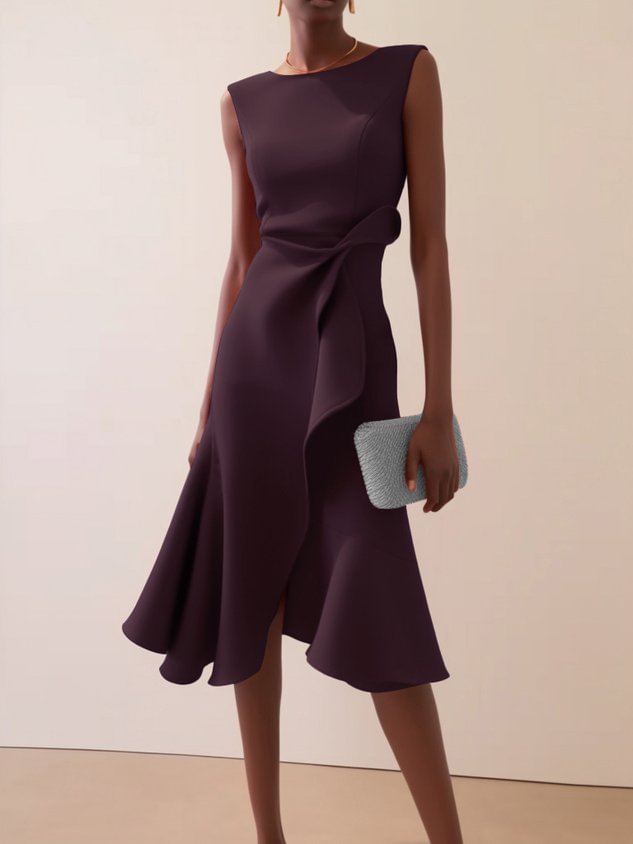 Women's Sleeveless Red Elegant Round Neck Dress