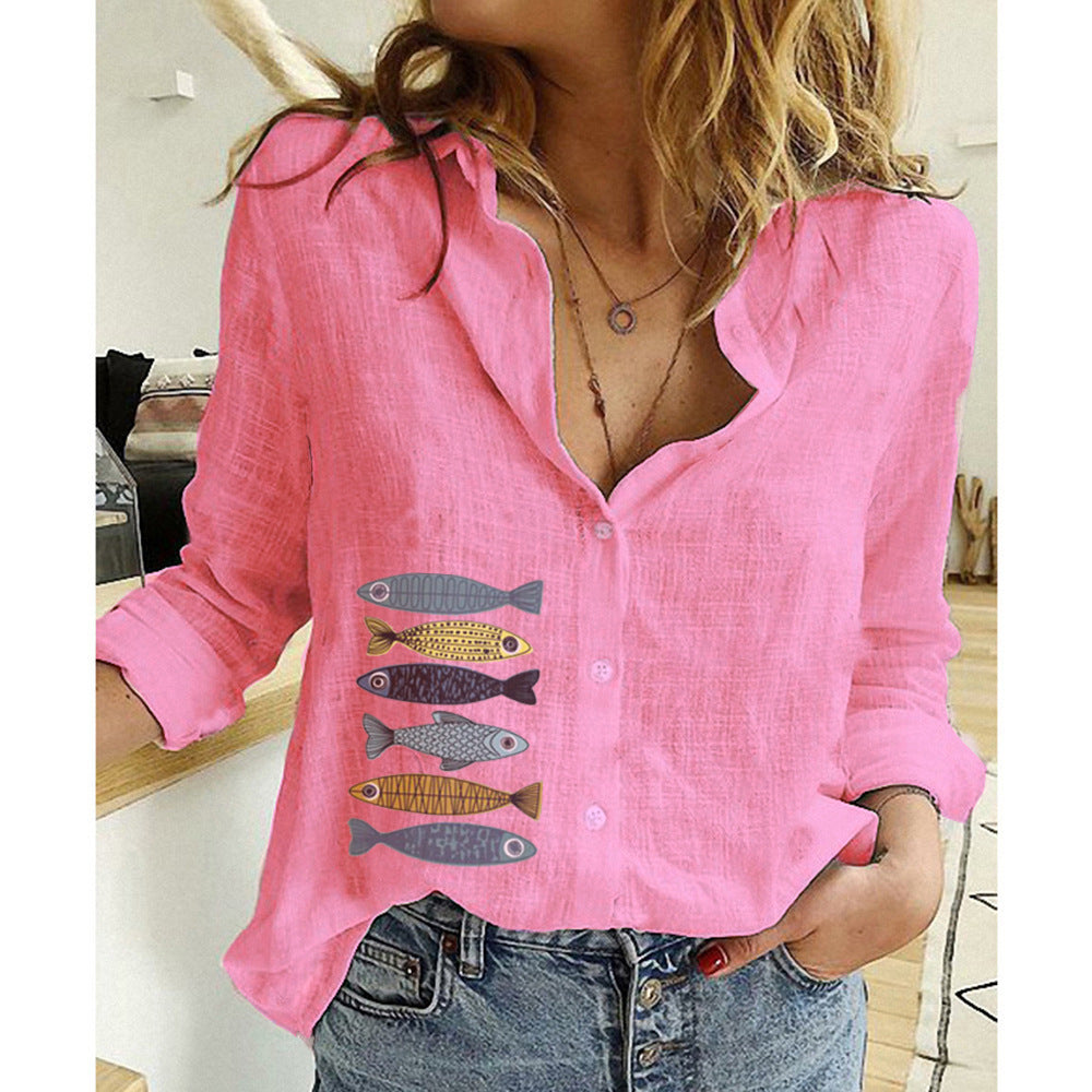 Women's Casual Loose Long-sleeved Linen Shirt Large Clothing