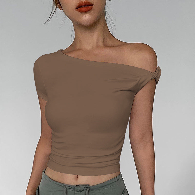 Women's Summer Solid Color Navel Asymmetric Sexy Blouses