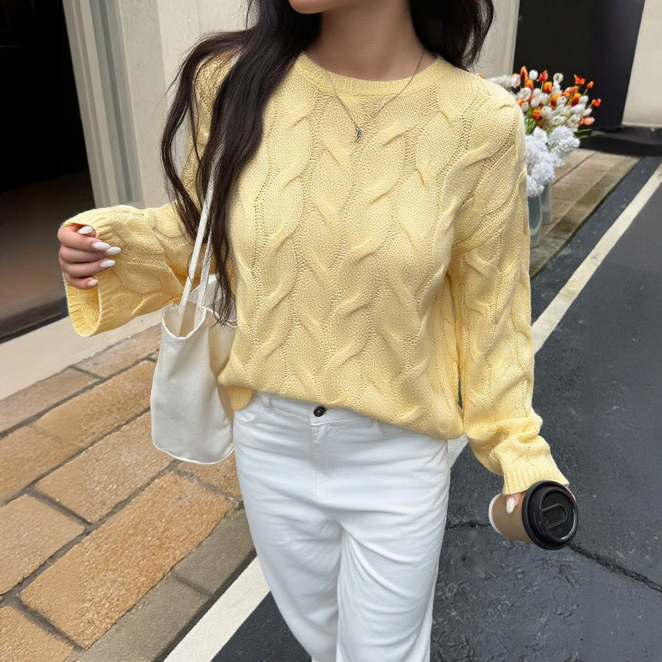 Women's Casual Minimalist Long Sleeve Solid Color Sweaters