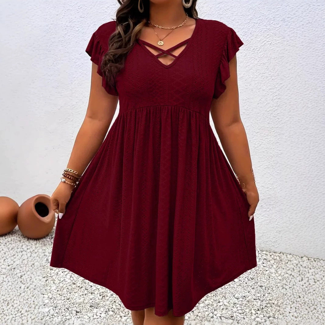 Women's Chic Holiday Solid Color Stitching Sleeve Dress