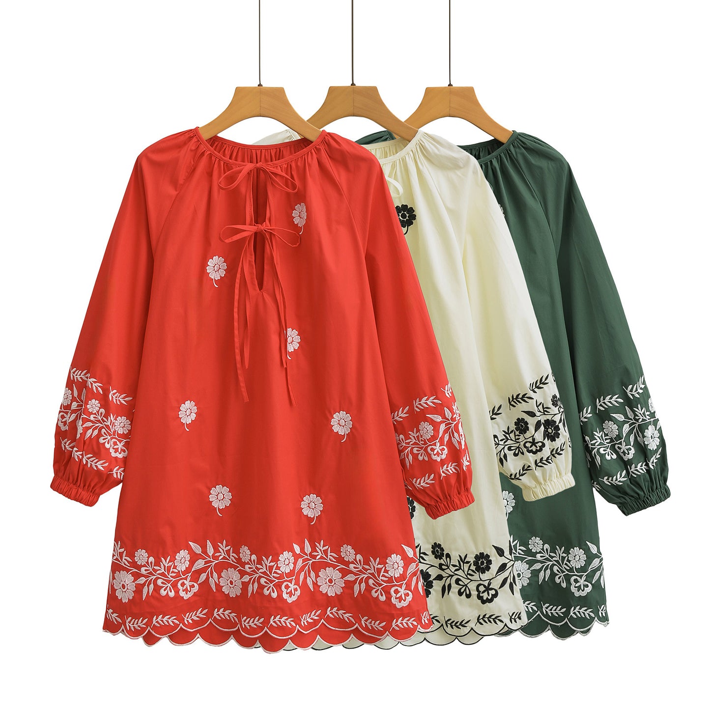 Women's Flower Embroidery Casual Long Sleeve Dress Dresses