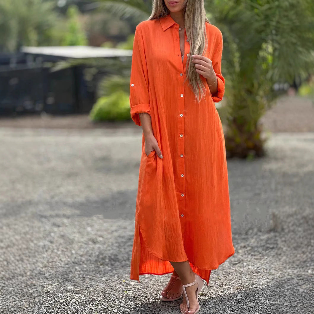 Women's Dress Cotton Linen Shirtdress Fashion Casual Cardigans