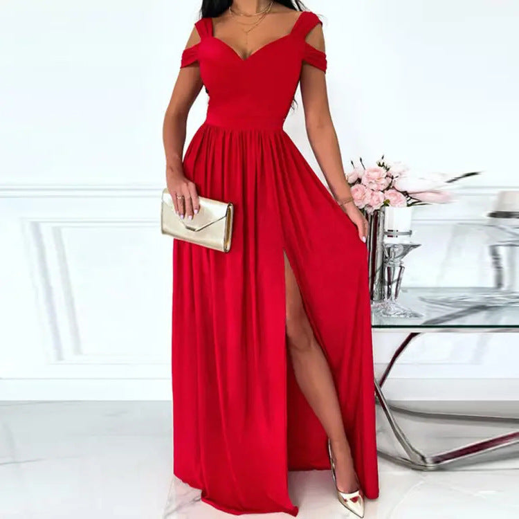 Women's Long Printed Elegance Sleeveless Sexy Slit Dress