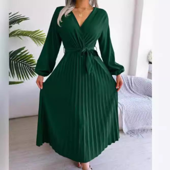 Women's Autumn Elegant Graceful Cross Collar Large Hem Dresses