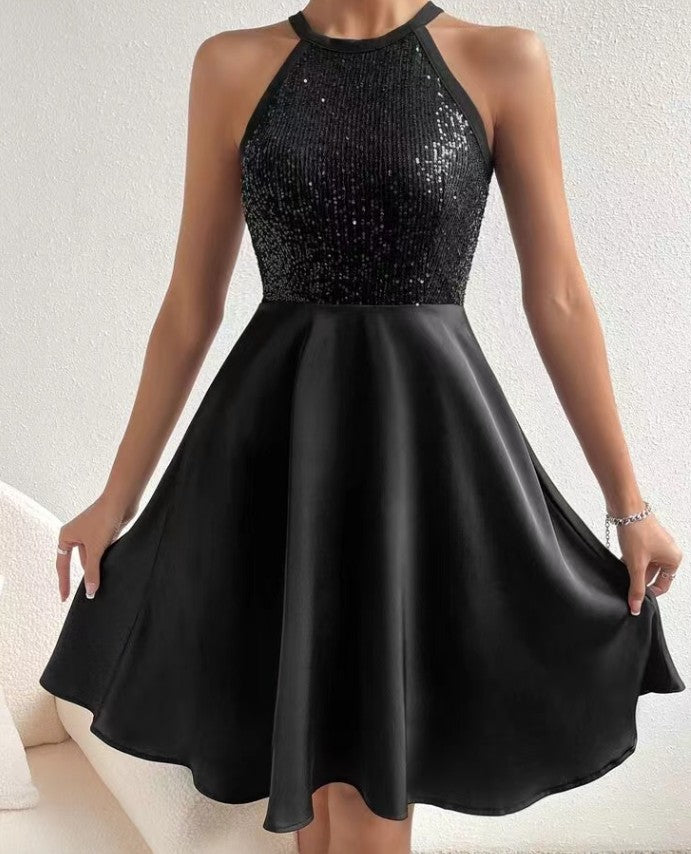 Innovative Summer Sequin Stitching Sleeveless Slim Dress