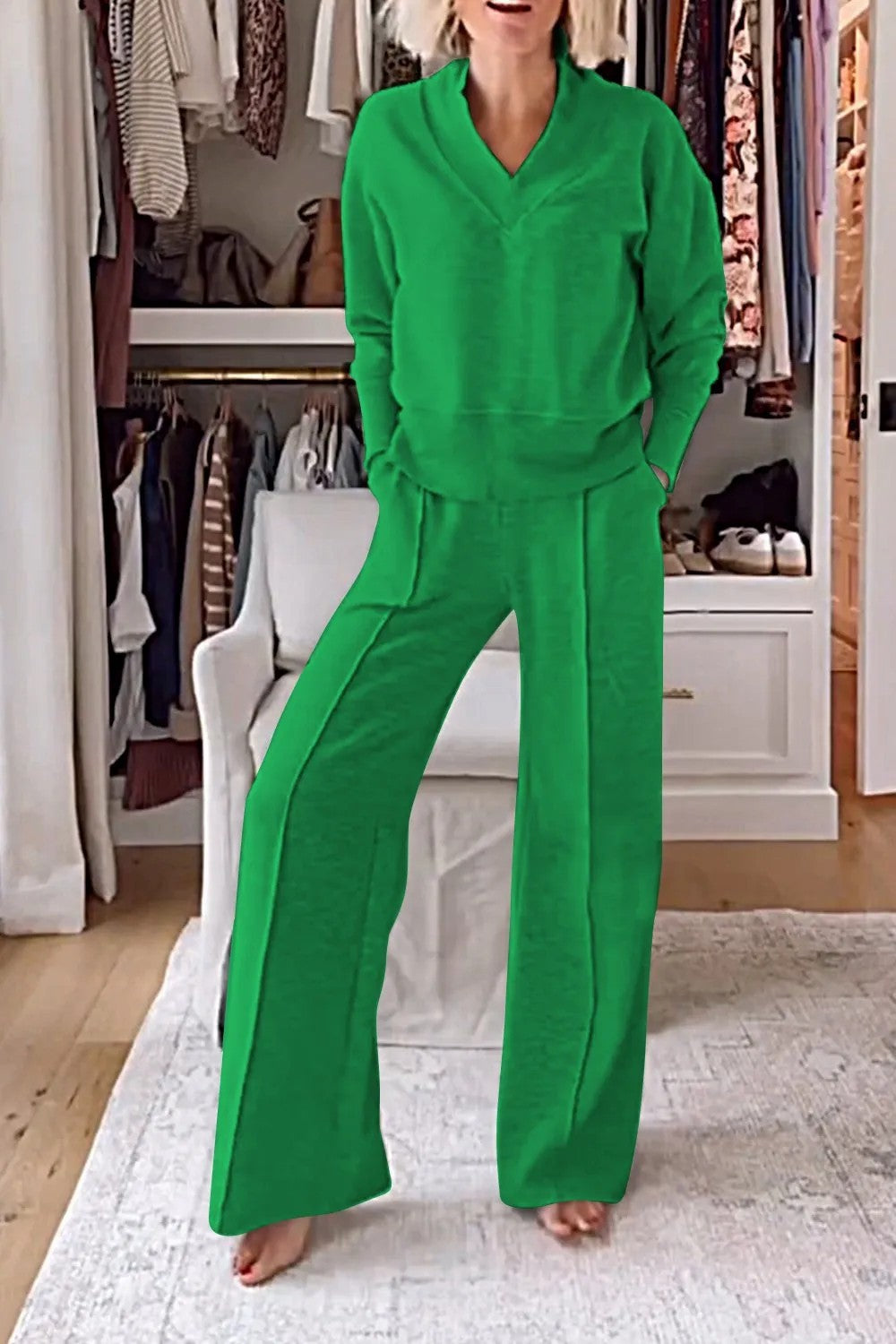 Autumn Casual Long Sleeve Loose Wide Leg Suits