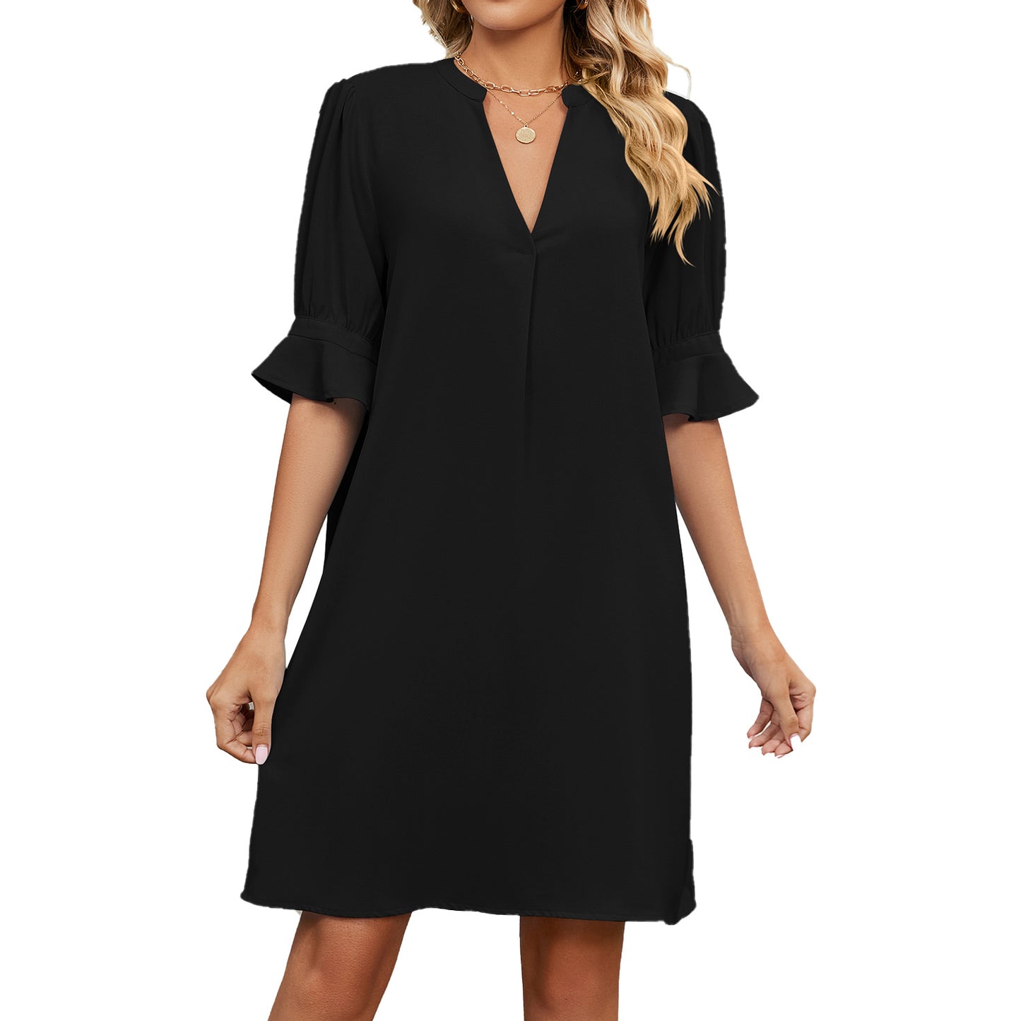 Women's Summer Solid Color Loose Pleated Half-length Dress