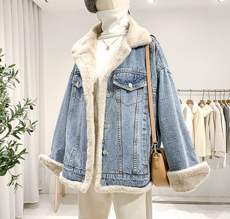 Women's Loose Fleece-lined Denim Casual Single-breasted Reversible Coats