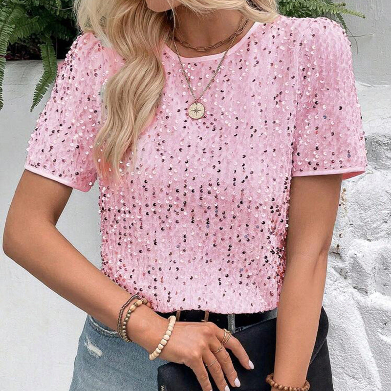 Women's Commuter Loose Sleeve Bag Collar Round Blouses