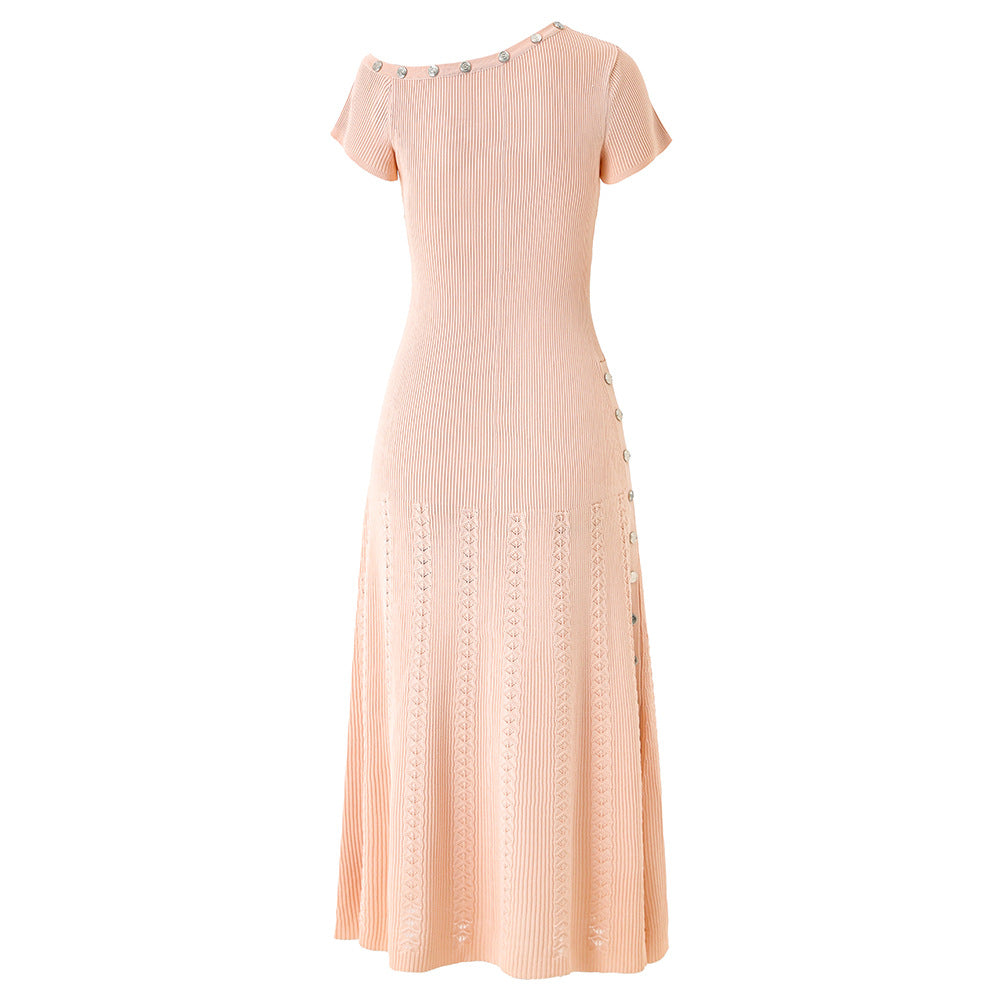Shoulder Button Knitted Dignified Sense Of Design Irregular Dresses