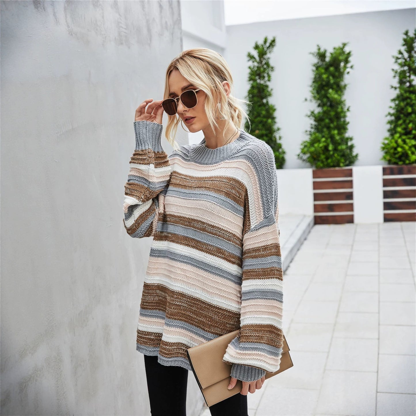 Durable Comfortable Women's Spring Pullover Stitching Sweater