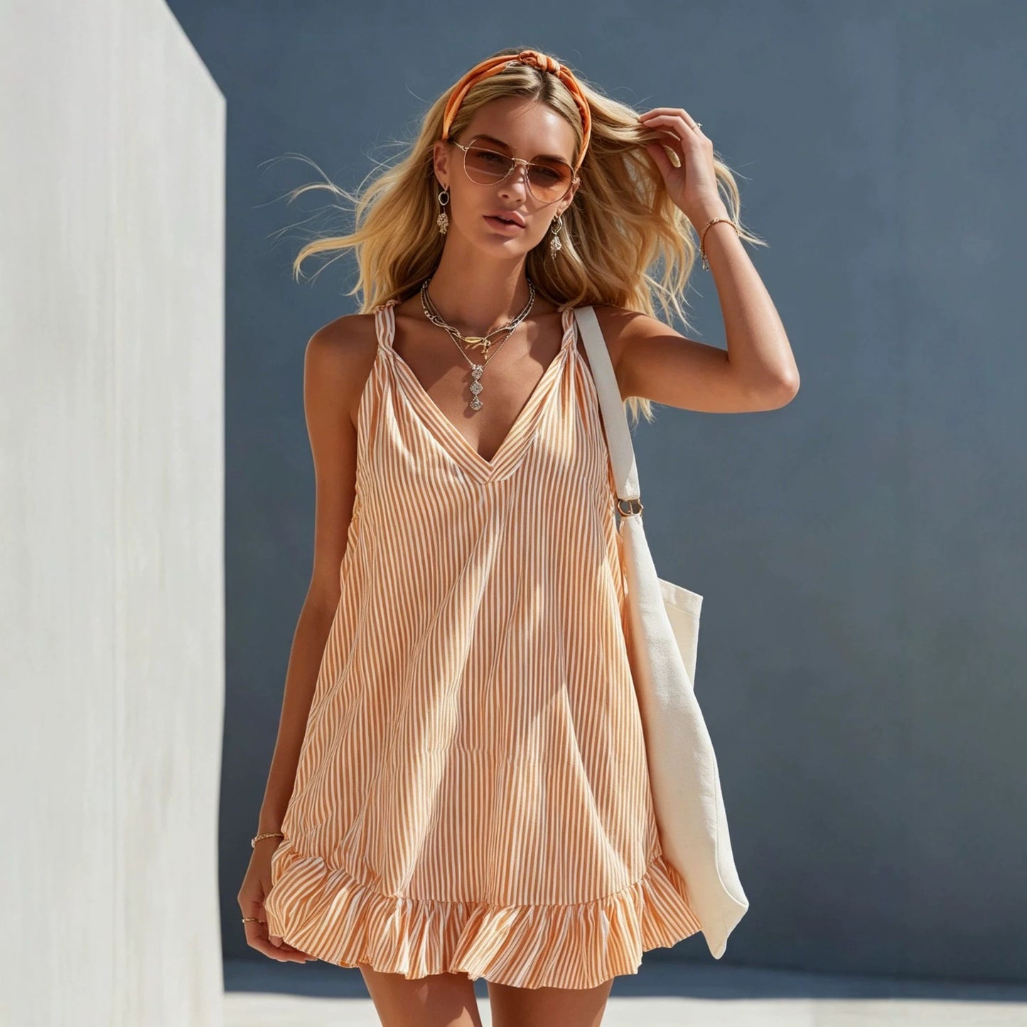 Women's Summer Sleeveless Striped Spaghetti Straps Loose Dress