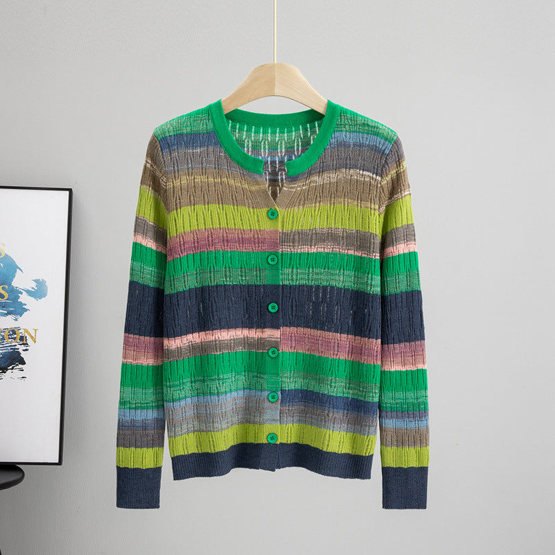 Women's Color Air Conditioning Shirt Hollow Out Striped Base Women's Sweater