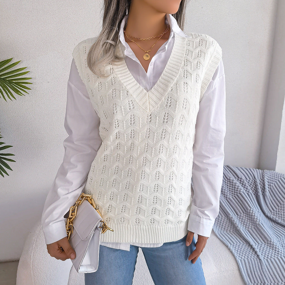Women's Clearance Solid Color Hollow Wavy Knitted Sweaters