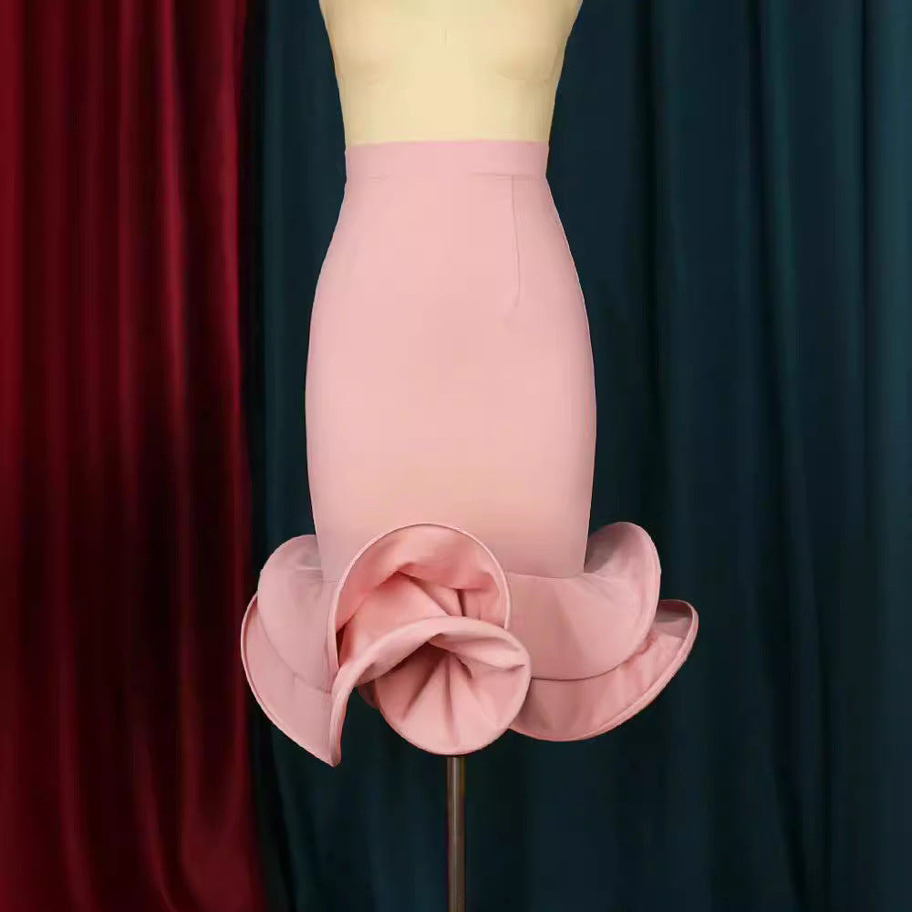 Women's Mermaid Elastic Pink Irregular Ruffled Elegant Skirts