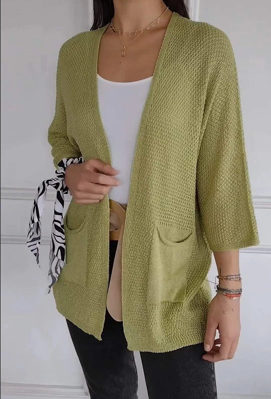 Charming Women's Waffle Sleeve Urban Casual Women's Sweater
