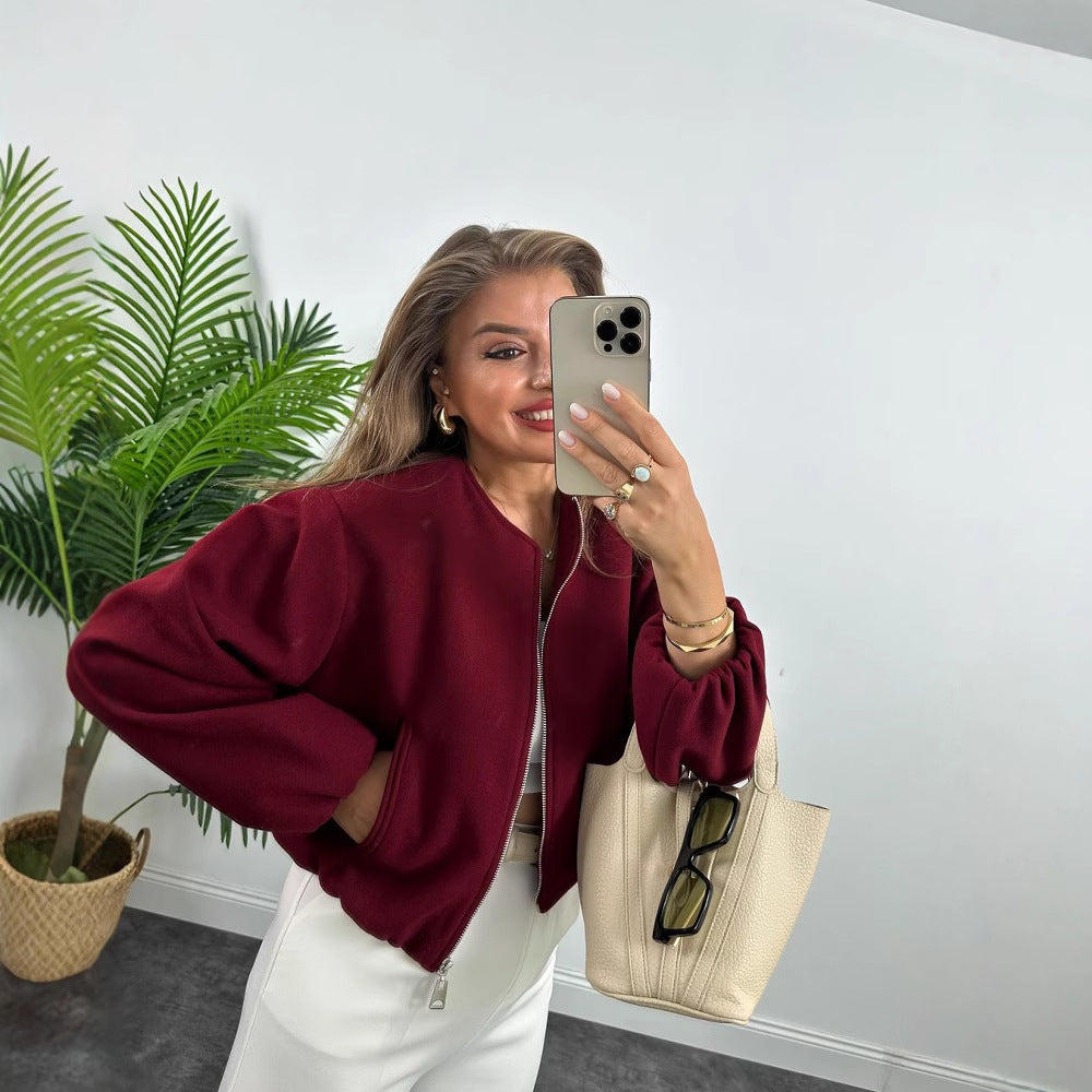 Women's Versatile Round Neck Soft Bomber Jackets