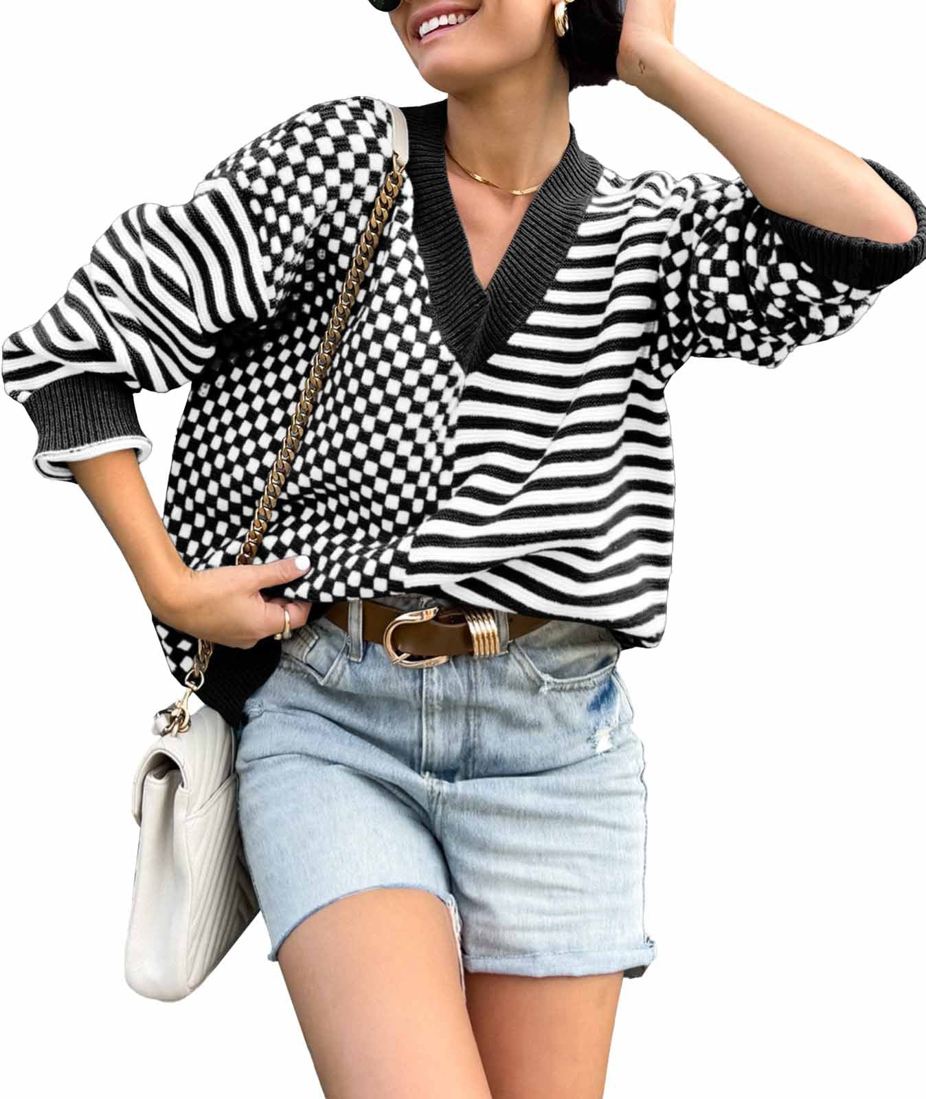 Women's V Neck Loose Street Fashion Design Sweaters