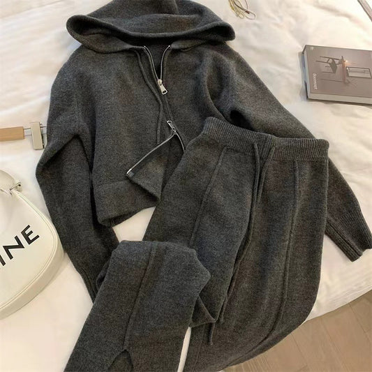 Women's Two-piece Casual Fashion Solid Color Knitted Suits
