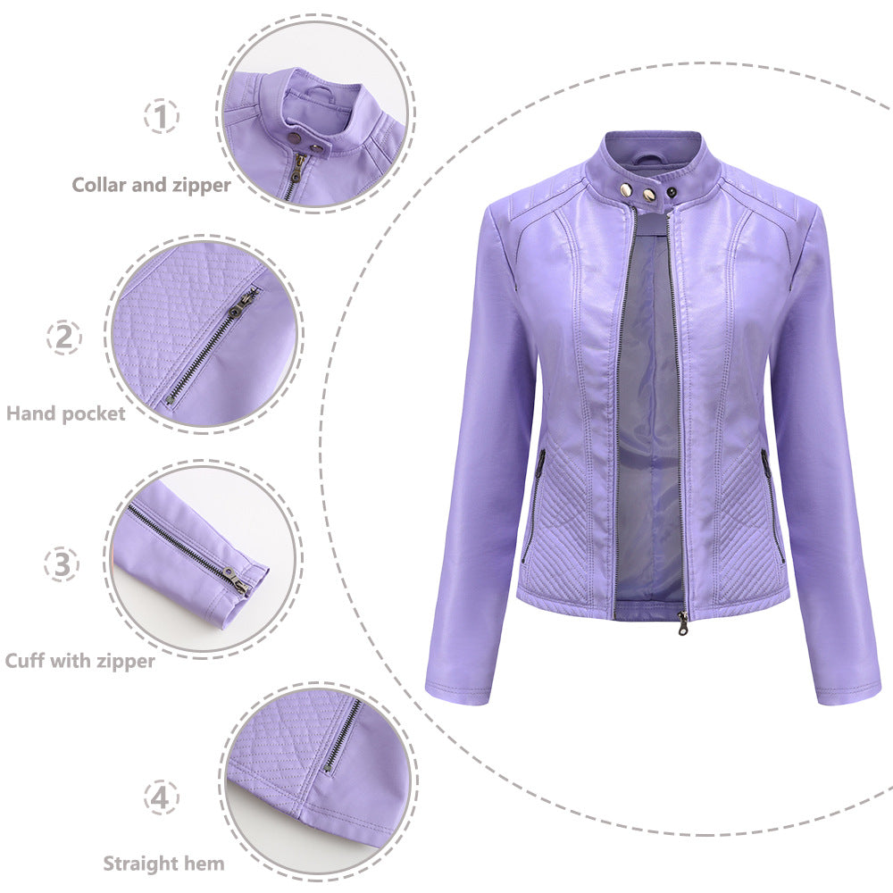 Women's Casual Leather Simple Trendy Thin Long-sleeved Jackets