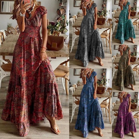 Women's Bohemian Style Long Printed Large Swing Dress