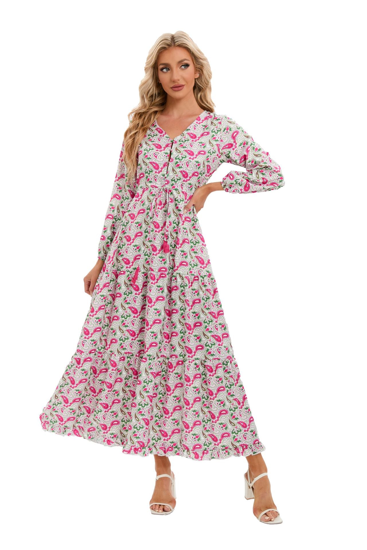 Women's Printed Short-sleeved Girdle Large Long Style Dress