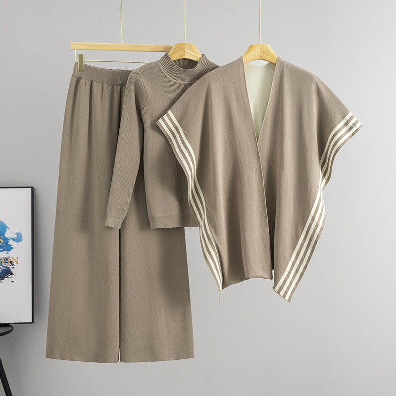 Women's Shawl Outer Match Waistcoat Knitted Three-piece Fashion Casual Suit
