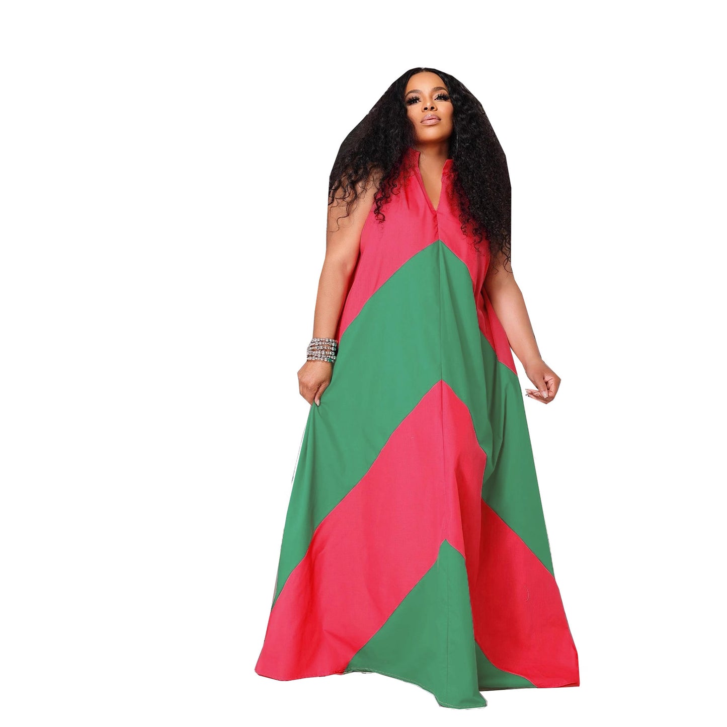 Women's Summer Fashion Comfortable Long Contrast Color Dresses