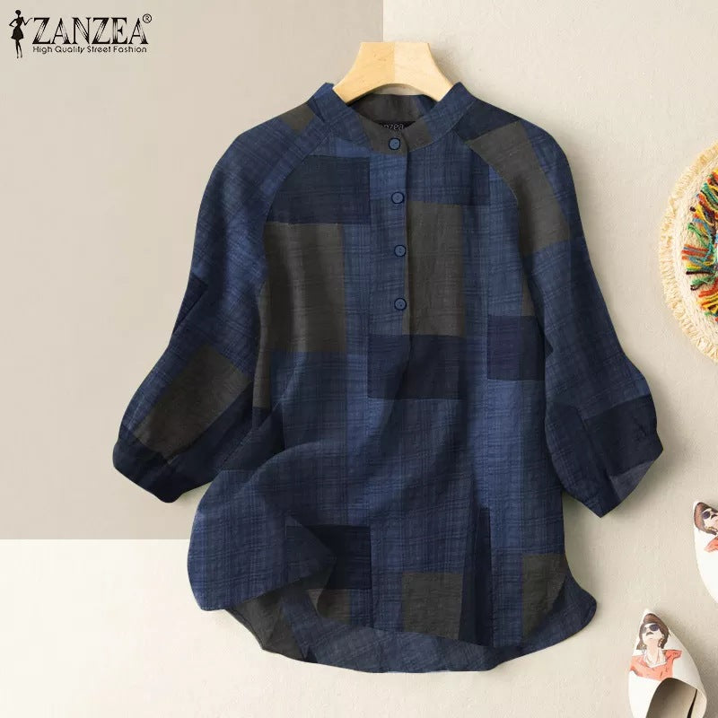 Women's Spring Casual Loose Printed Lantern Sleeve Blouses