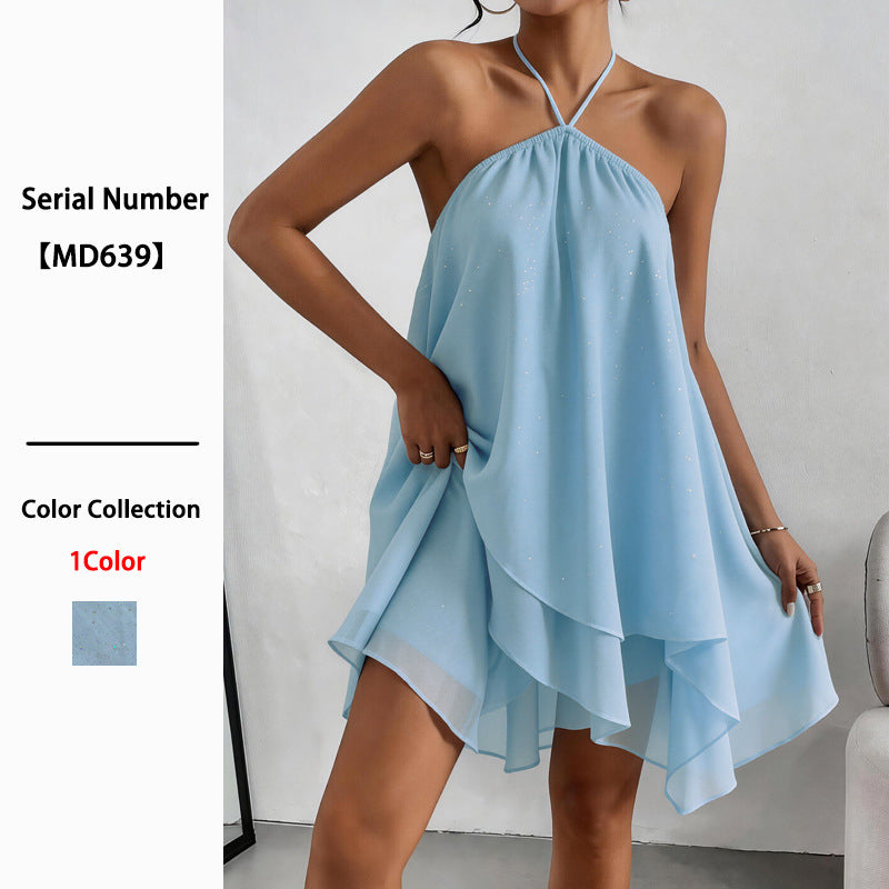 Women's Sequin Sling Early Summer Exquisite Backless Irregular Female Dress