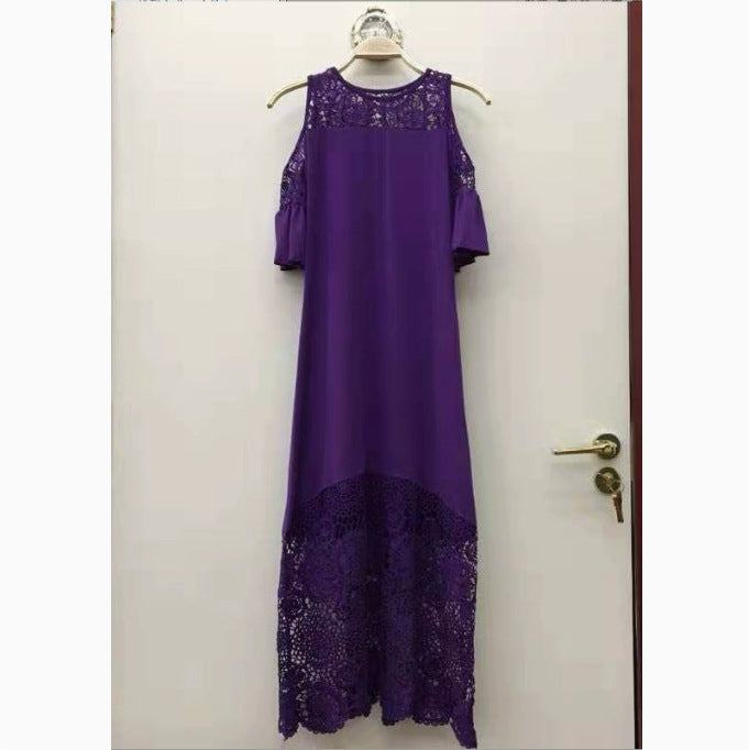Women's Lace Patchwork Ruffled Sleeve Pullover Dress Dresses