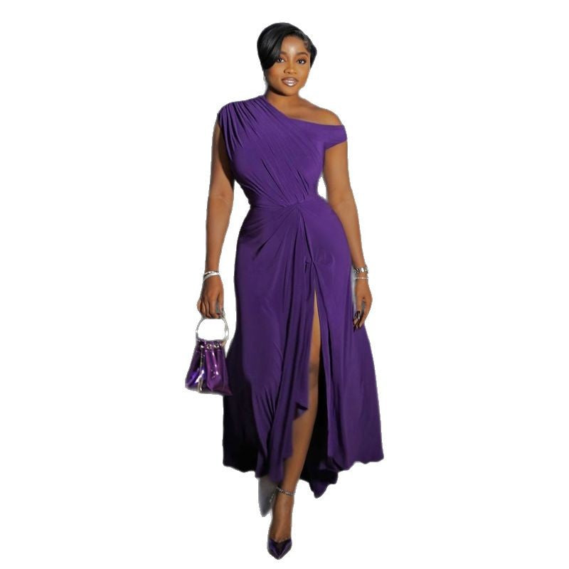 Women's Pure Color Midi Dress High Waist Dresses