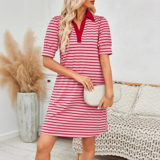 Women's Summer Casual Multicolor Striped Pocket Ladies Dresses