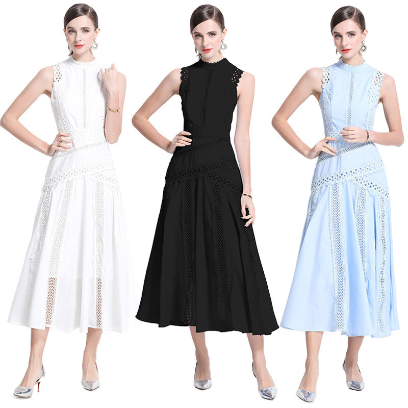 European Goods Lace Sleeveless Waist Dress Dresses