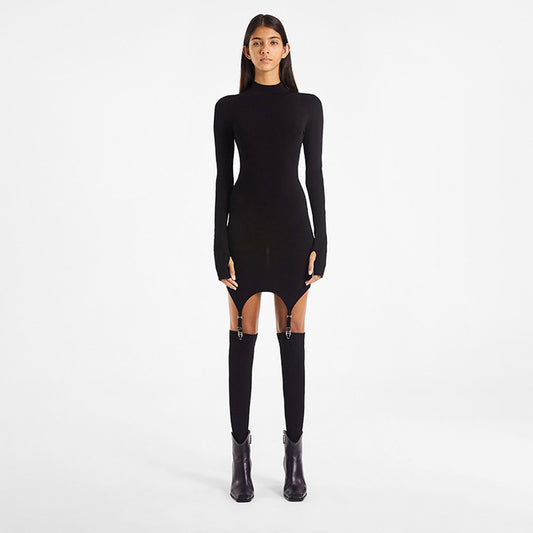 Sleeve Slim Fit Sheath Hook Socks Buckle Two-piece Dress