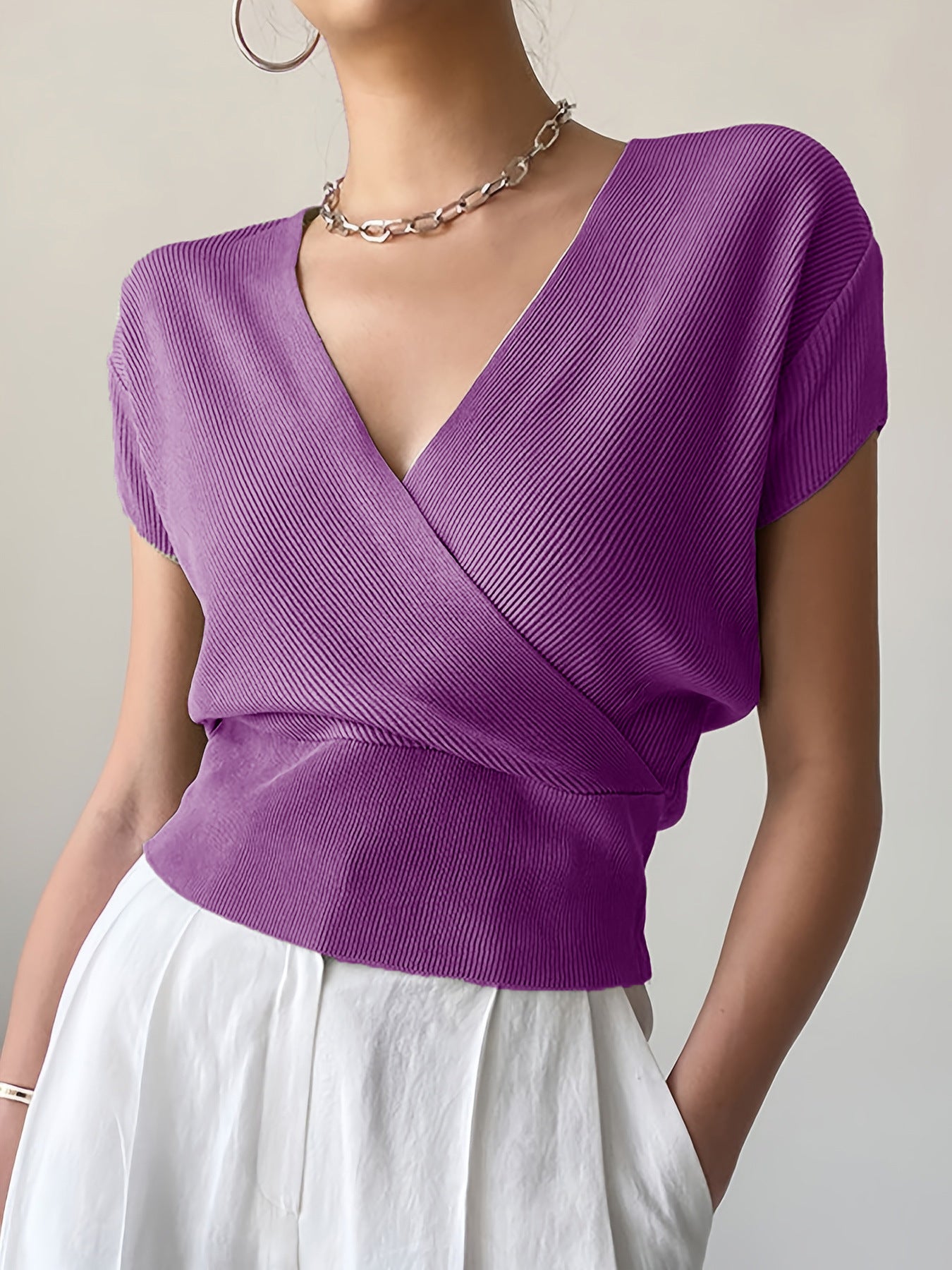 Women's Collar On Both Sides Easy Matching Waisted Design Sweaters